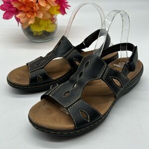 Clarks Collection Black Leather Sandals Size 8 BSN6920E